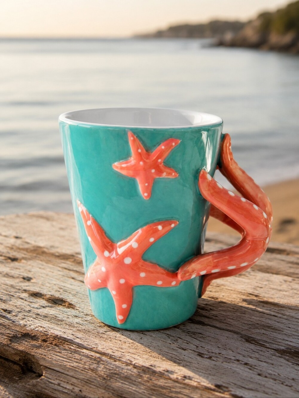 Rare Ganz 2015 Coral Reef 3D Starfish Mug Megan Yiu Ocean 16 oz